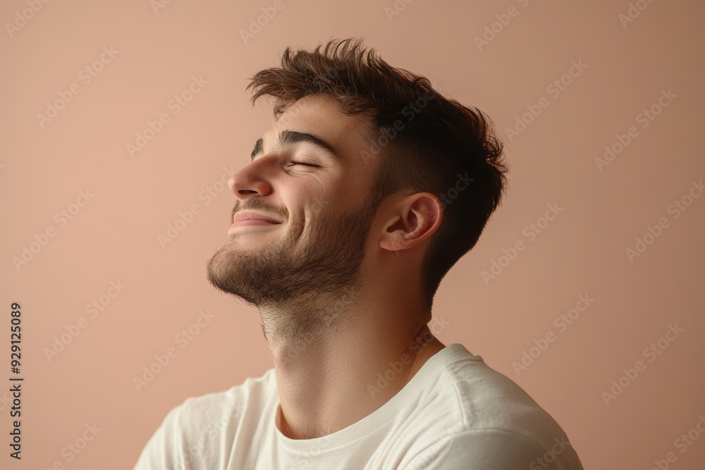 Obraz premium A close up of a man's face with his eyes closed