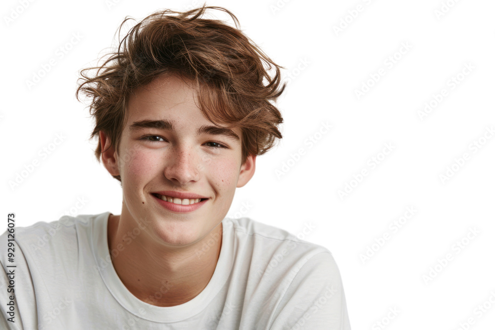 Handsome young man with a warm smile, wearing a white T-shirt, on a white background. Handsome young man with a warm smile, wearing a white T-shirt, on a white background.