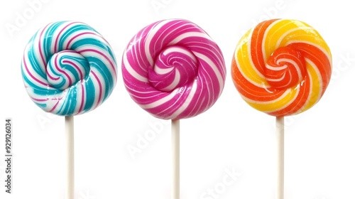 Collection of big round lollipop on white background