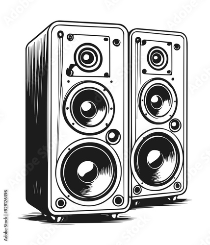 Ink Cartoon Speakers Drawing Vector