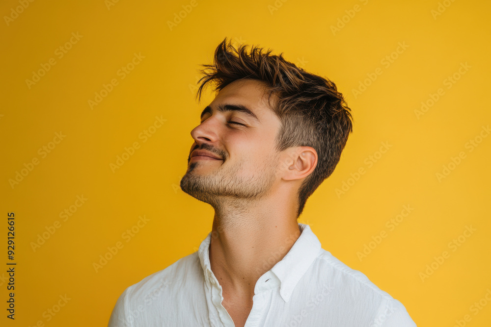 A close up of a man's face with his eyes closed A close up of a man's face with his eyes closed