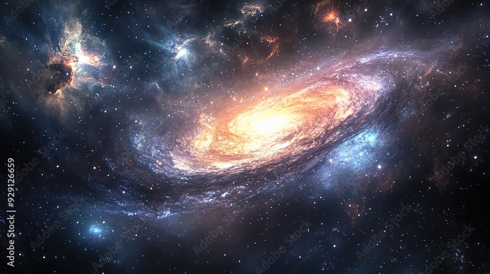 Fototapeta premium modern space background with swirling galaxies, twinkling stars, and deep colors, capturing the wonder of the cosmos