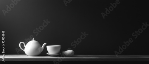 Monochrome still life photograph against a black background featuring everyday objects with high contrast lighting and fine details for an elegant and timeless visual impact