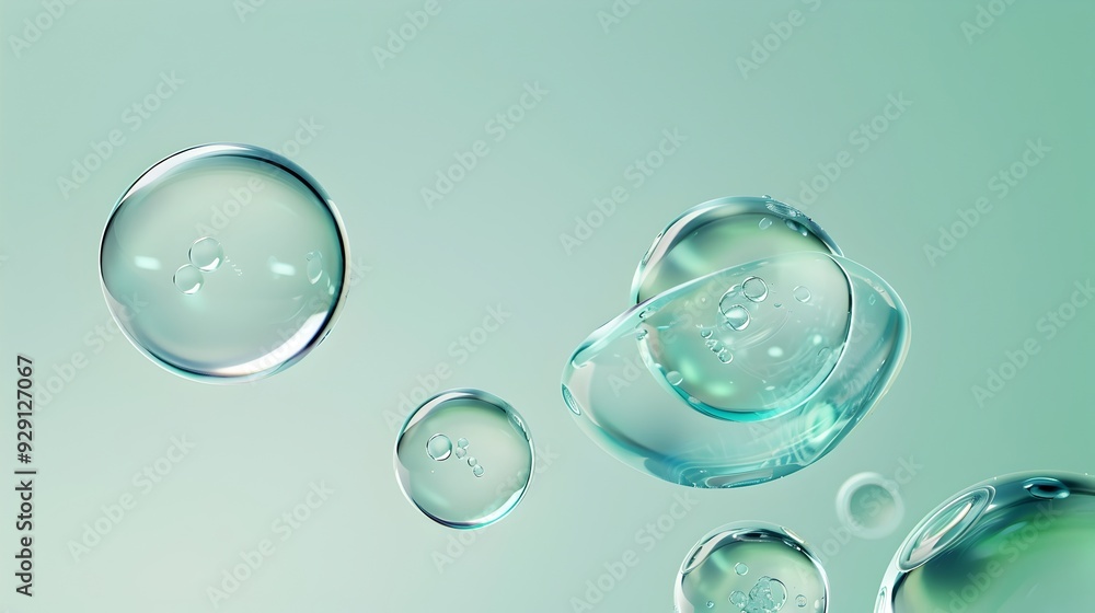 Ethereal Glass Spheres Floating in Gradient Light Blue and Green Background Ethereal Glass Spheres Floating in Gradient Light Blue and Green Background