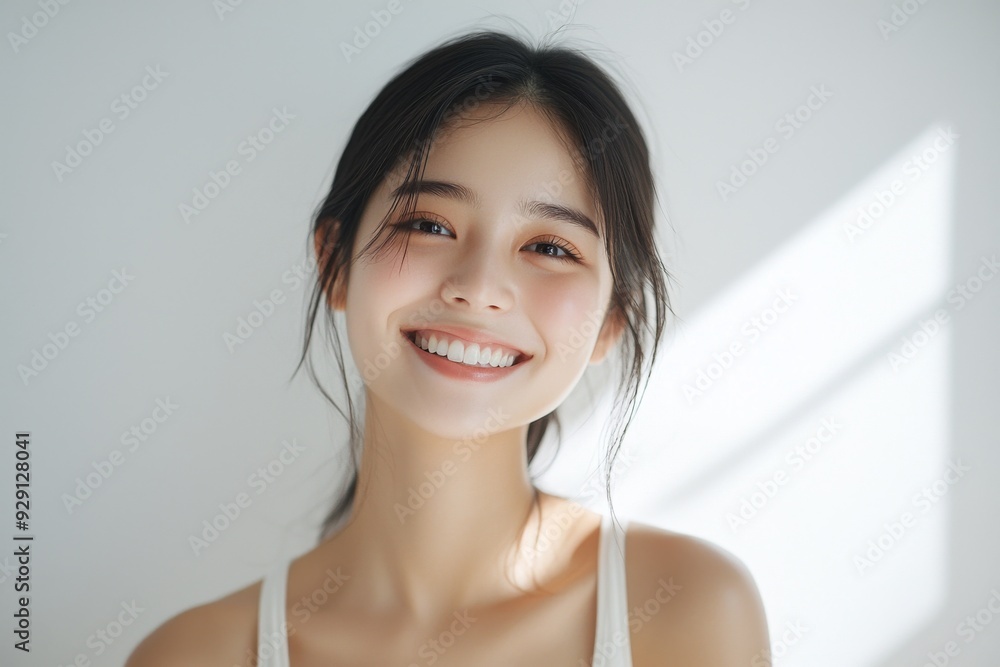 Beautiful young Asian woman smiling and happy created with Generative AI Beautiful young Asian woman smiling and happy created with Generative AI