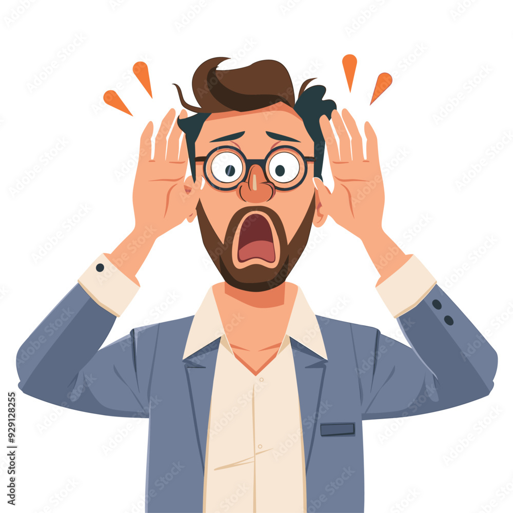 Shocked man in corporate attire, holding his head Shocked man in corporate attire, holding his head
