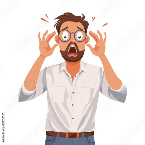 Shocked man in corporate attire, holding his head