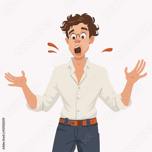 Shocked man in corporate attire, holding his head