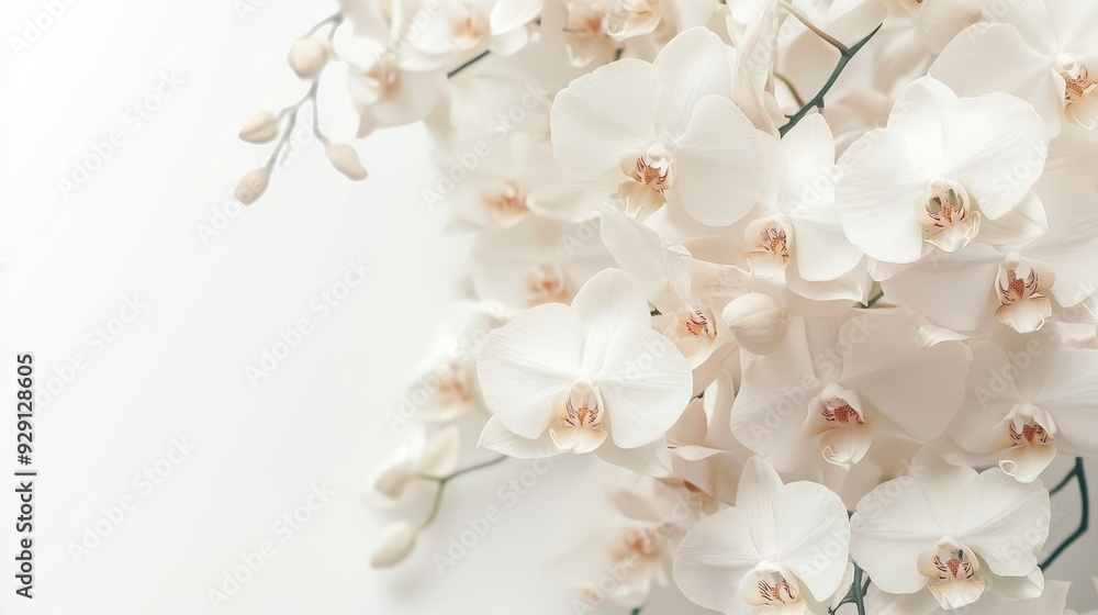 A close-up of elegant white orchids, showcasing their delicate beauty and natural grace. A close-up of elegant white orchids, showcasing their delicate beauty and natural grace.