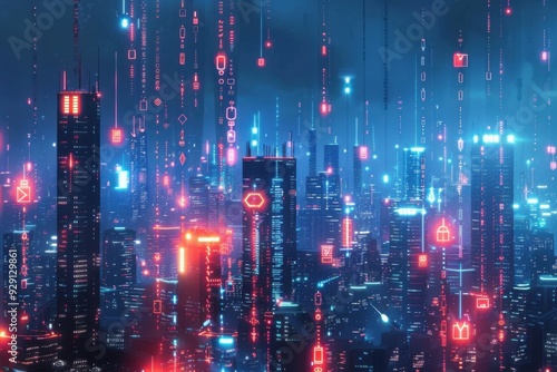 Wallpaper Mural Futuristic Cityscape with Digital Connectivity Torontodigital.ca