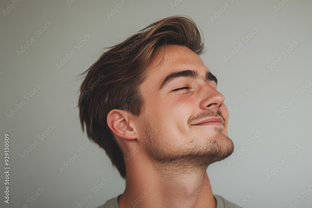 Fototapeta premium A close up of a man's face with his eyes closed