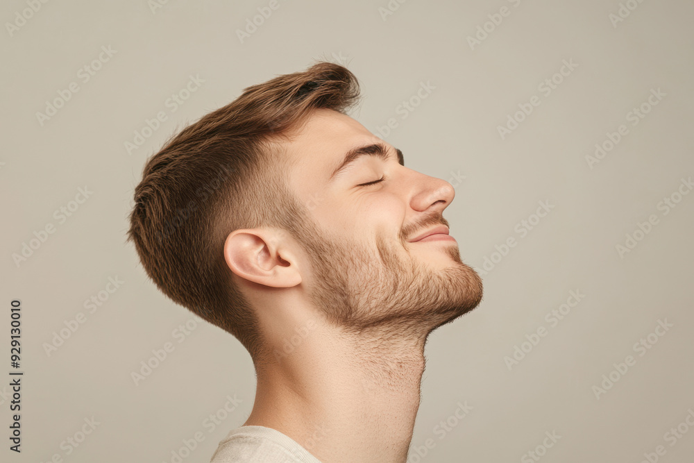 Fototapeta premium A close up of a man's face with his eyes closed