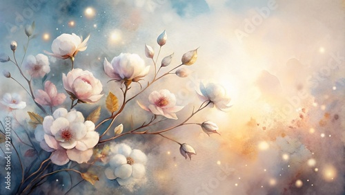Soft, dreamy watercolor hues blend with delicate texture on elegant paper background, evoking a sense of refined sophistication and subtle luxury.