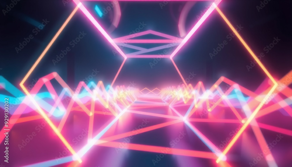 neon geometric patterns merge at the middle with the outer space transitioning to a soft blur representing a dynamic blend of artistic innovation neon geometric patterns merge at the middle with the outer space transitioning to a soft blur representing a dynamic blend of artistic innovation