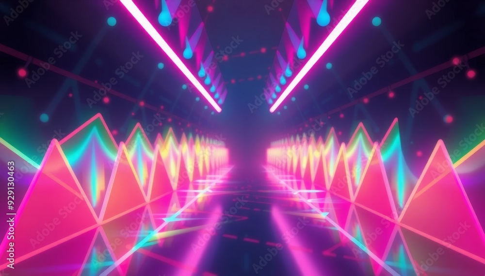 vivid neon geometric patterns draw towards the middle their colors merging into a soft-focus backdrop representing the blend of imagination and design