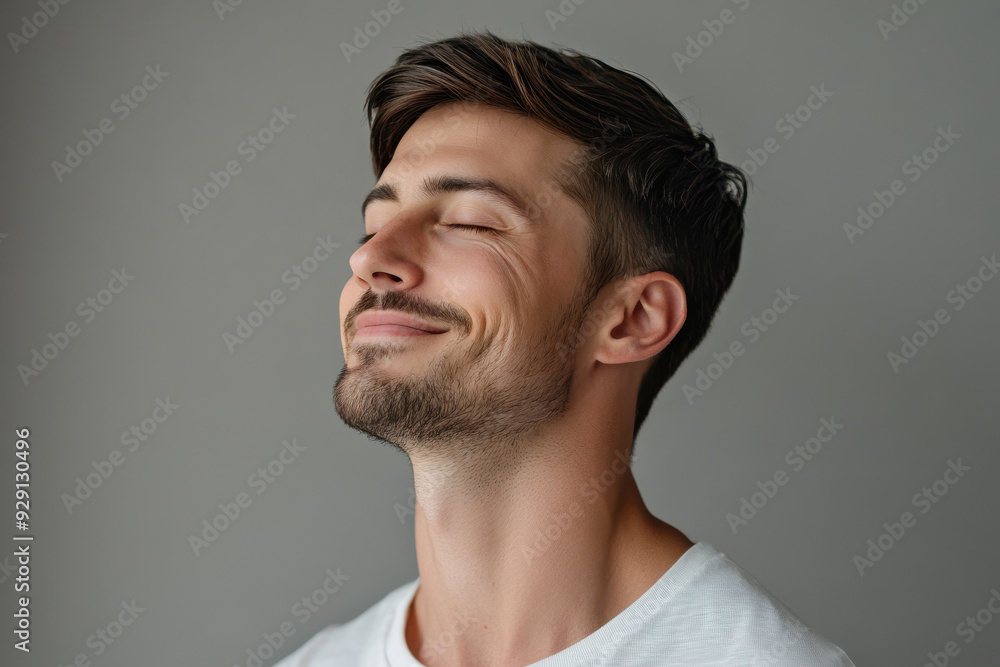 Obraz premium A close up of a man's face with his eyes closed