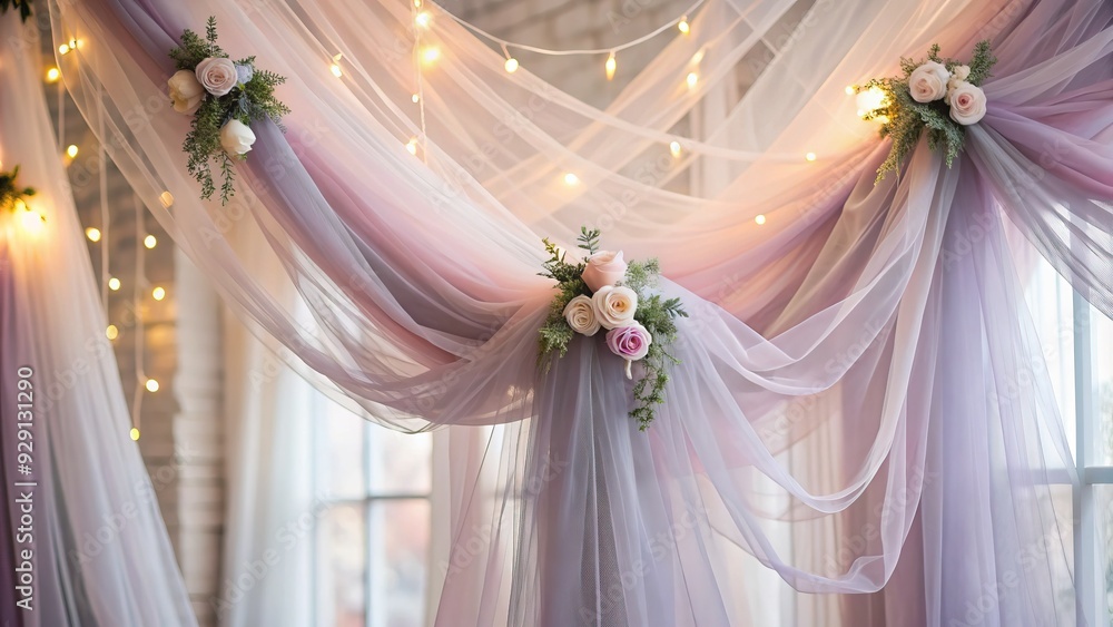 Soft, ethereal tulle fabric drapes elegantly, its delicate netting and subtle sheen evoking whimsy and romance in a serene, dreamy atmosphere. Soft, ethereal tulle fabric drapes elegantly, its delicate netting and subtle sheen evoking whimsy and romance in a serene, dreamy atmosphere.