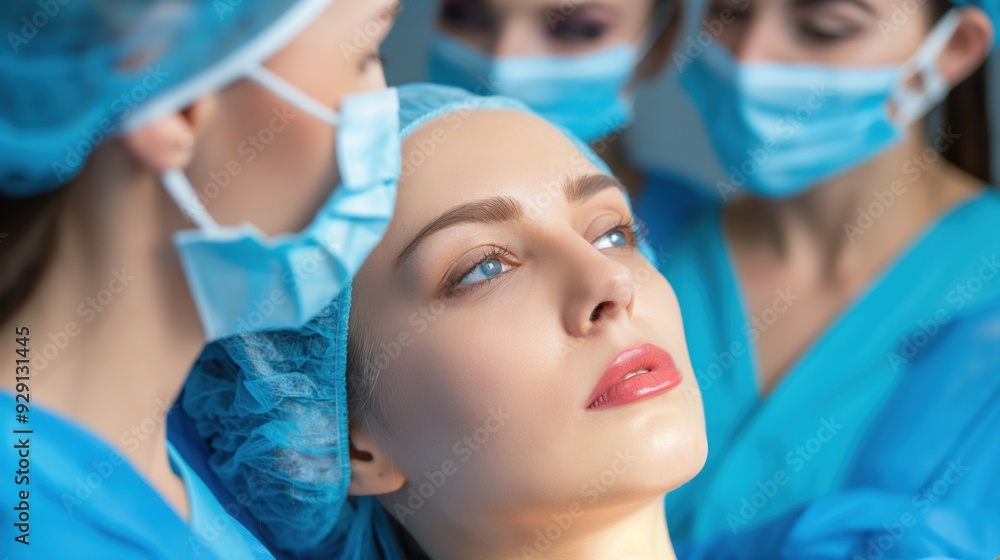 A focused medical team surrounds a patient undergoing a cosmetic procedure, demonstrating precision and care in a well-lit, modern clinic environment A focused medical team surrounds a patient undergoing a cosmetic procedure, demonstrating precision and care in a well-lit, modern clinic environment
