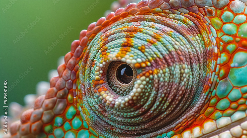 Obraz premium Close-up of a chameleon's eye, showing the ability to move independently