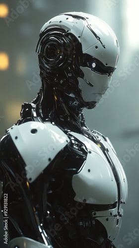 Futuristic robot posing with blurred background