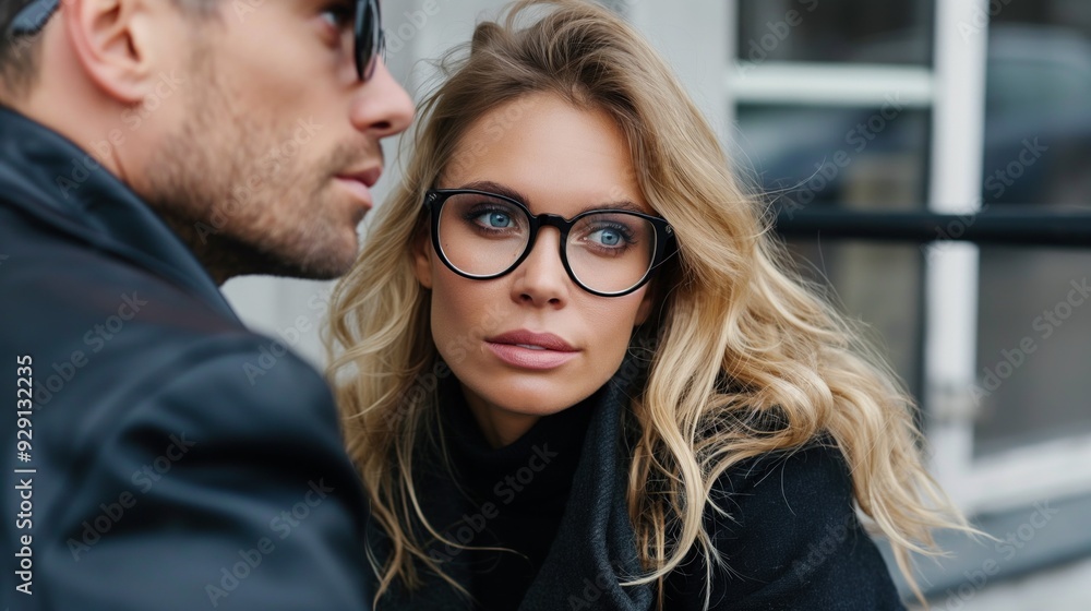 A man and woman share an intense moment discussing life insights outside a cafГ©, surrounded by a lively urban atmosphere on a bright day A man and woman share an intense moment discussing life insights outside a cafГ©, surrounded by a lively urban atmosphere on a bright day