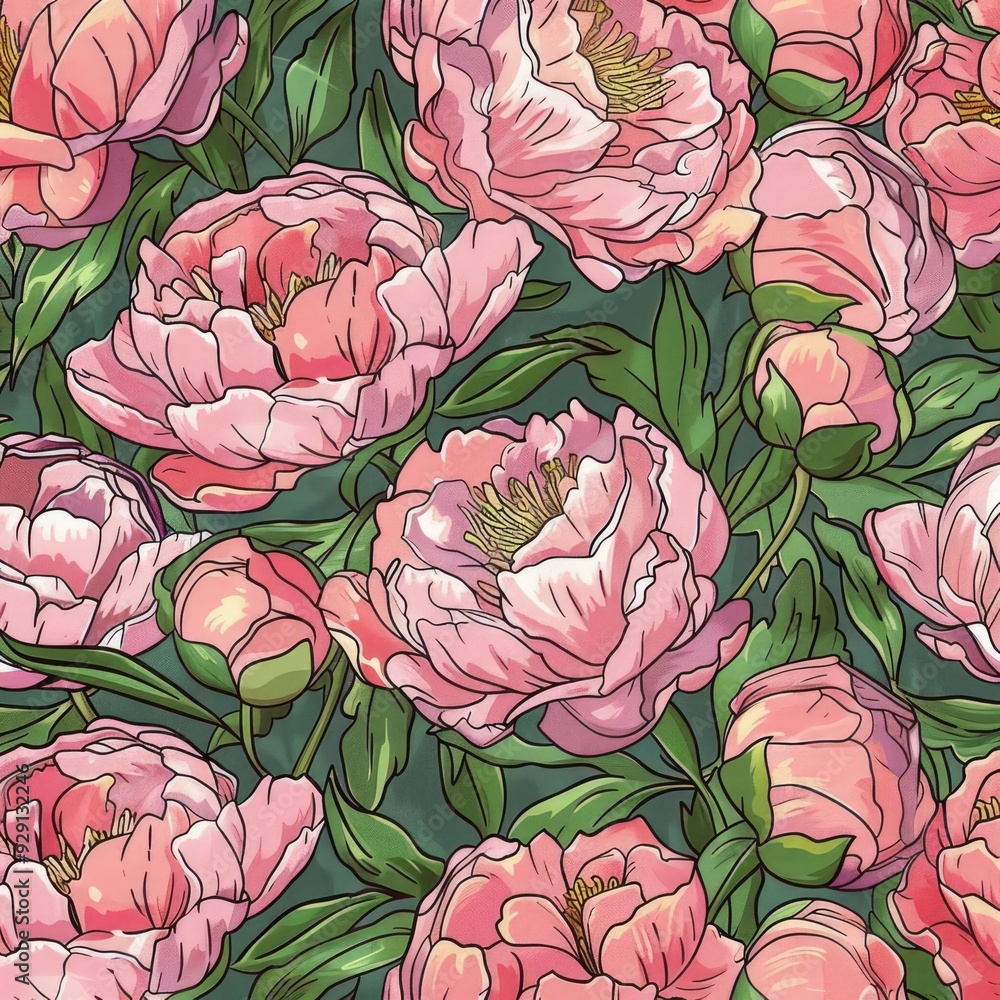Beautiful pink peony flowers with lush green leaves, perfect for wallpapers, textiles, and decorative designs. Beautiful pink peony flowers with lush green leaves, perfect for wallpapers, textiles, and decorative designs.