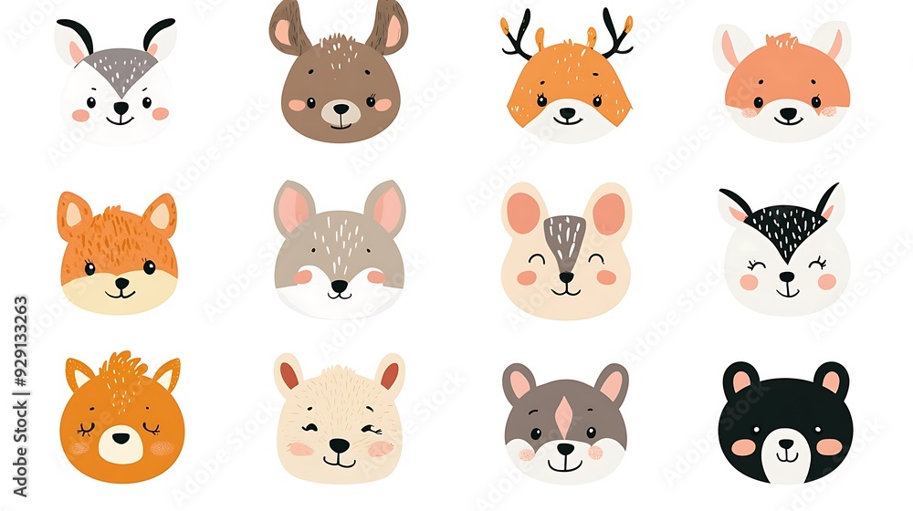 Different cartoon animal faces on a white background Different cartoon animal faces on a white background