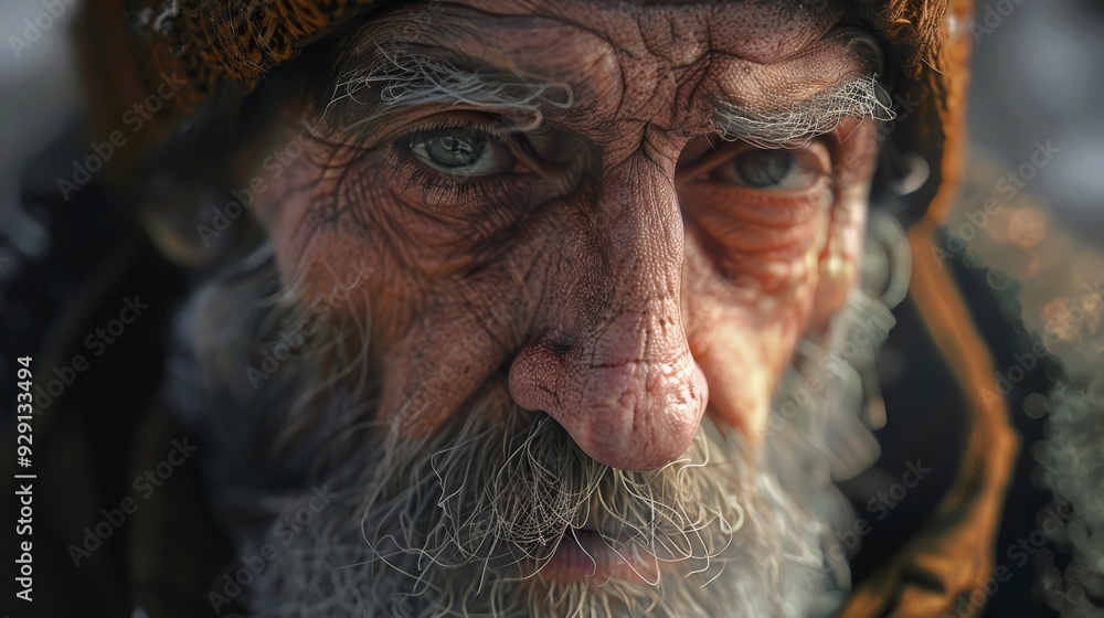 A close-up portrait of an elderly man with deep wrinkles and expressive eyes. A close-up portrait of an elderly man with deep wrinkles and expressive eyes.