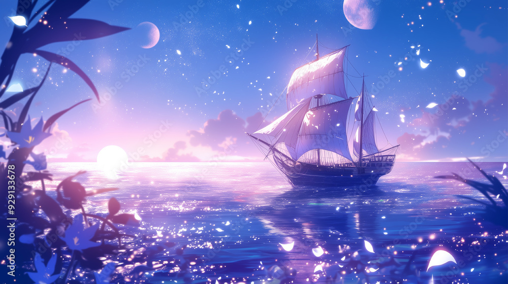 landscape of a calm sea and a ship in it. landscape of a calm sea and a ship in it.