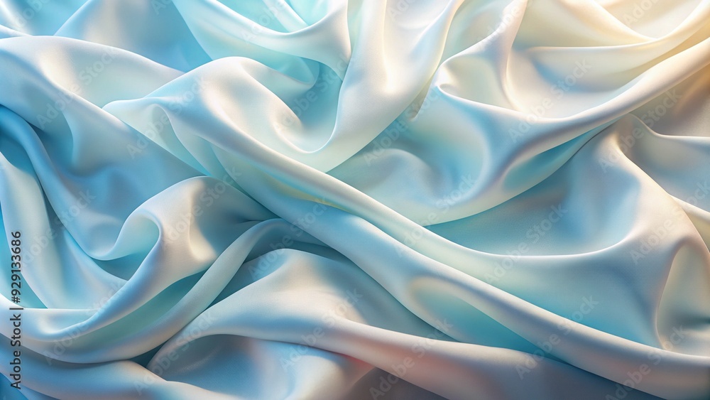 Fototapeta premium Soft, luminous fabric texture with gentle gradient transition from pale blue to creamy white, creating a serene and calming abstract background.