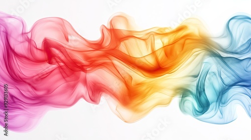 Vibrant abstract smoke waves in various colors, creating a dynamic flow against a white background. Ideal for artistic designs.