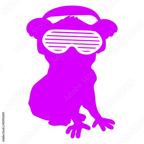 Funny Music DJ Australian Koala Bear Sitting on the Ground Silhouette Wearing Stylish Colorful Headphone Sunglasses Party Night Dancing Clubber Rave Humor Cool Fun Disco Club Festival Concert Lover