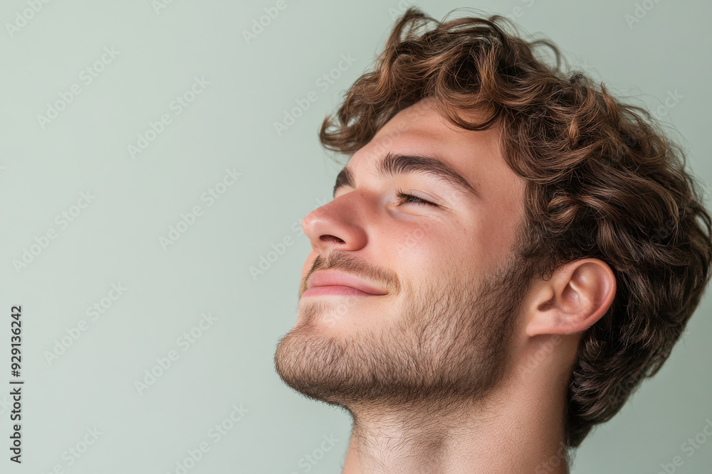 Obraz premium A close up of a man's face with his eyes closed