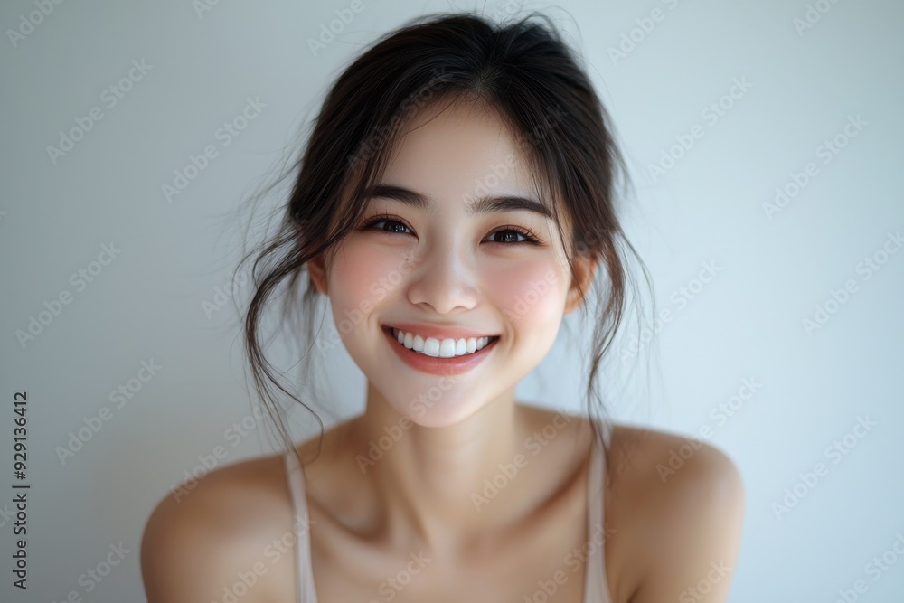 Beautiful young Asian woman smiling and happy created with Generative AI Beautiful young Asian woman smiling and happy created with Generative AI