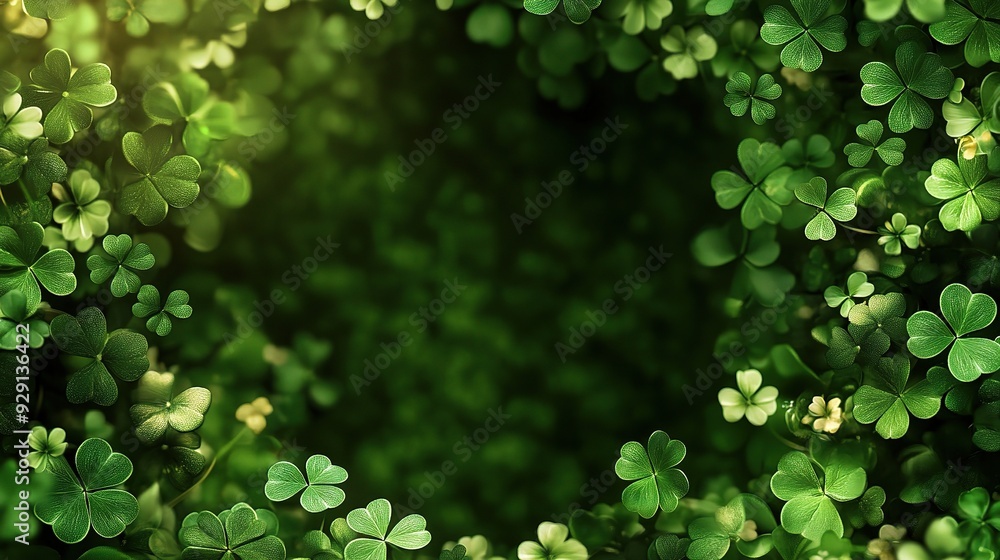 Shamrock Symphony: A lush frame of vibrant shamrocks, kissed by golden sunlight, creates a captivating natural border, evoking the luck and spirit of Ireland. Shamrock Symphony: A lush frame of vibrant shamrocks, kissed by golden sunlight, creates a captivating natural border, evoking the luck and spirit of Ireland.