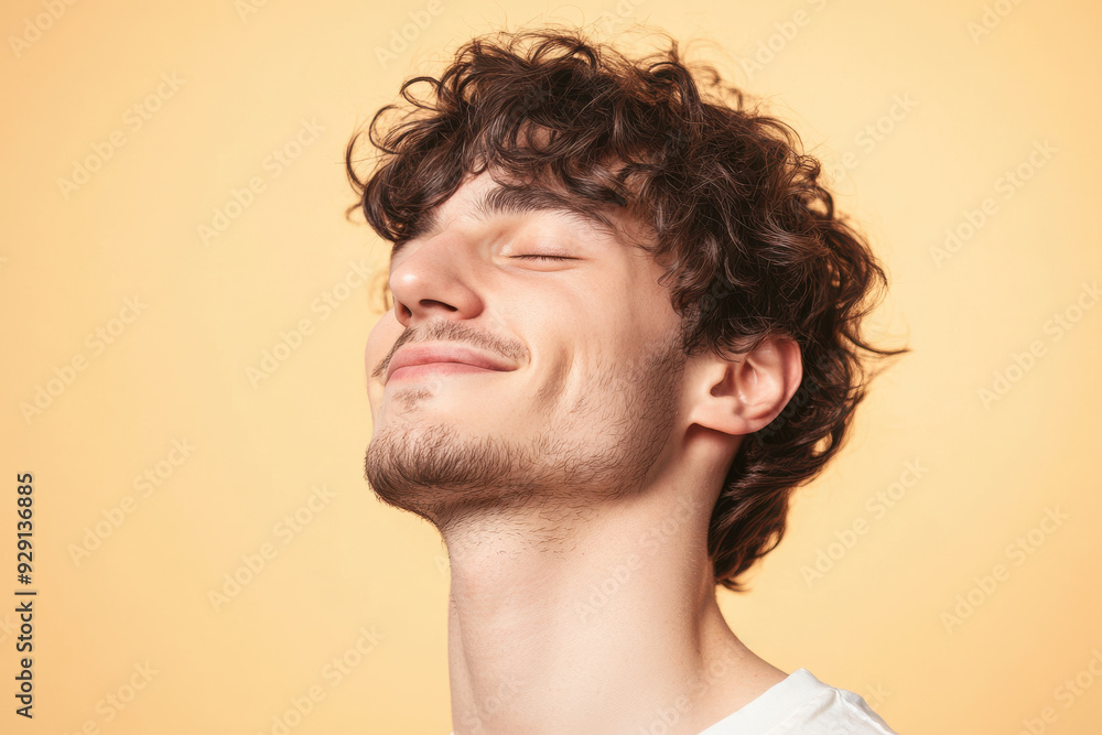 Obraz premium A close up of a man's face with his eyes closed