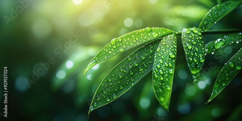 Dewdrops on Green Leaves in a Natural Setting photo