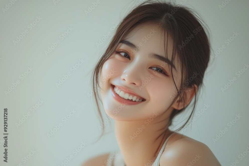 Beautiful young Asian woman smiling and happy created with Generative AI Beautiful young Asian woman smiling and happy created with Generative AI