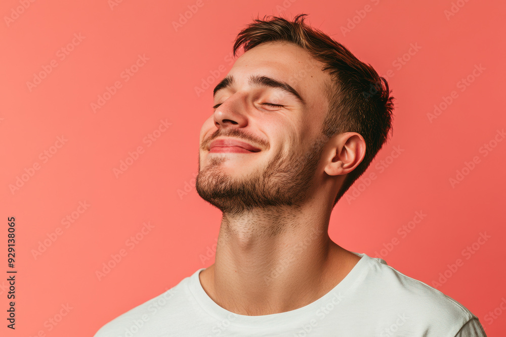 Obraz premium A close up of a man's face with his eyes closed