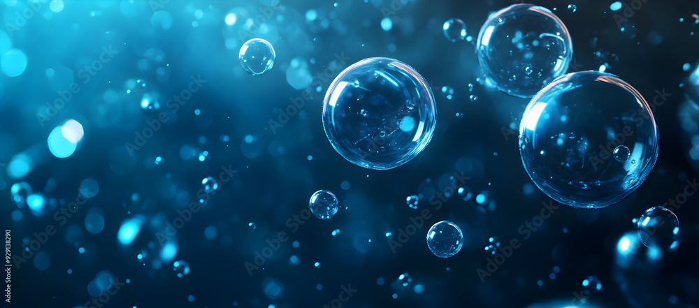 Stunning blue background with floating bubbles, creating a serene and refreshing underwater atmosphere. Stunning blue background with floating bubbles, creating a serene and refreshing underwater atmosphere.