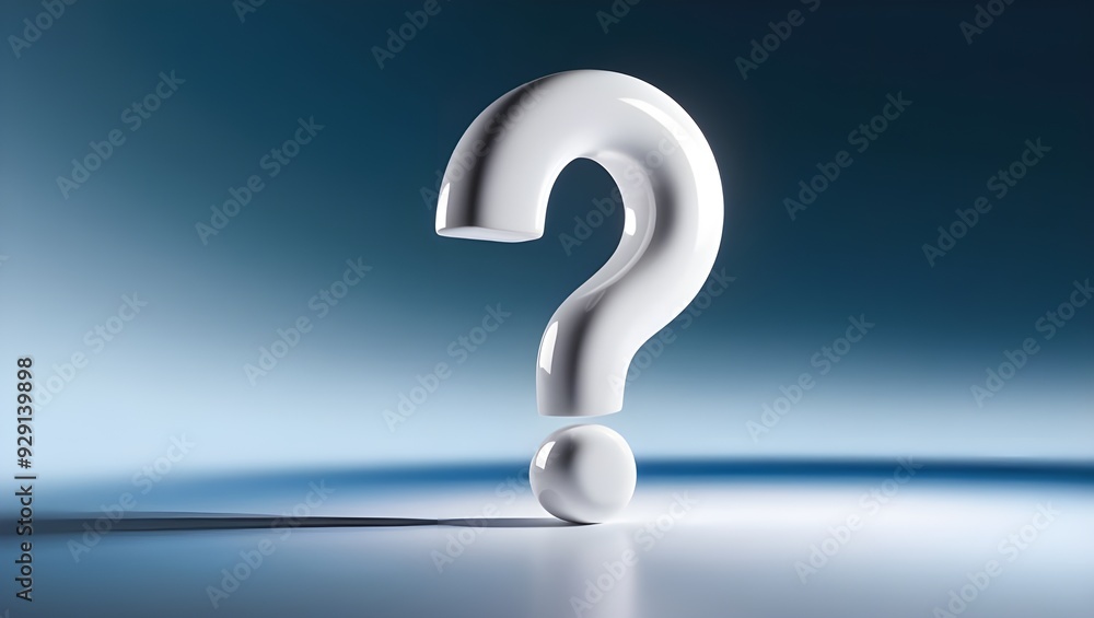 A crisp white question mark with a soft shadow centered on a gradient blue background, gently fading from deep azure to sky blue, with smooth, subtle lighting A crisp white question mark with a soft shadow centered on a gradient blue background, gently fading from deep azure to sky blue, with smooth, subtle lighting