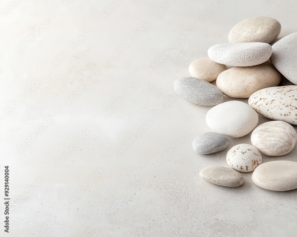 Delicate pebbles scattered on a smooth stone slab, soft lighting with ample copy space, perfect for contemporary designs. Delicate pebbles scattered on a smooth stone slab, soft lighting with ample copy space, perfect for contemporary designs.