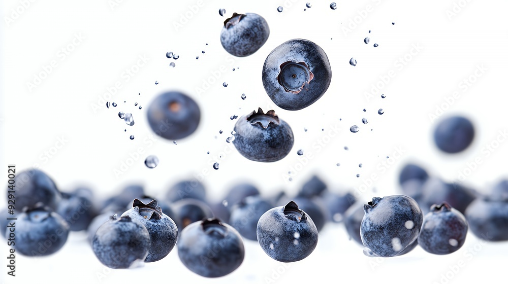 A cluster of blueberries splashing in water, highlighting freshness and vitality. A cluster of blueberries splashing in water, highlighting freshness and vitality.