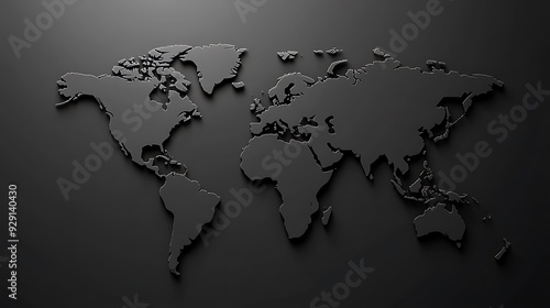 Black 3D map of a world 