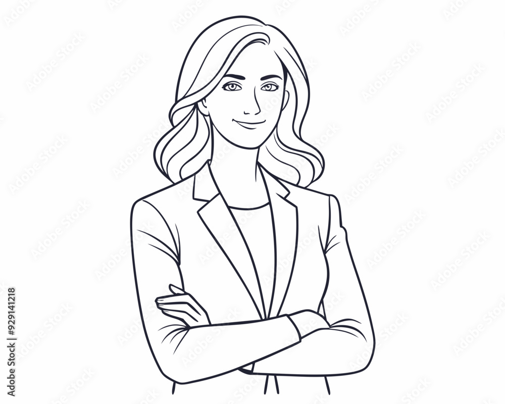 continuous single line drawing of business woman with her arms crossed, line art vector illustration. continuous single line drawing of business woman with her arms crossed, line art vector illustration.