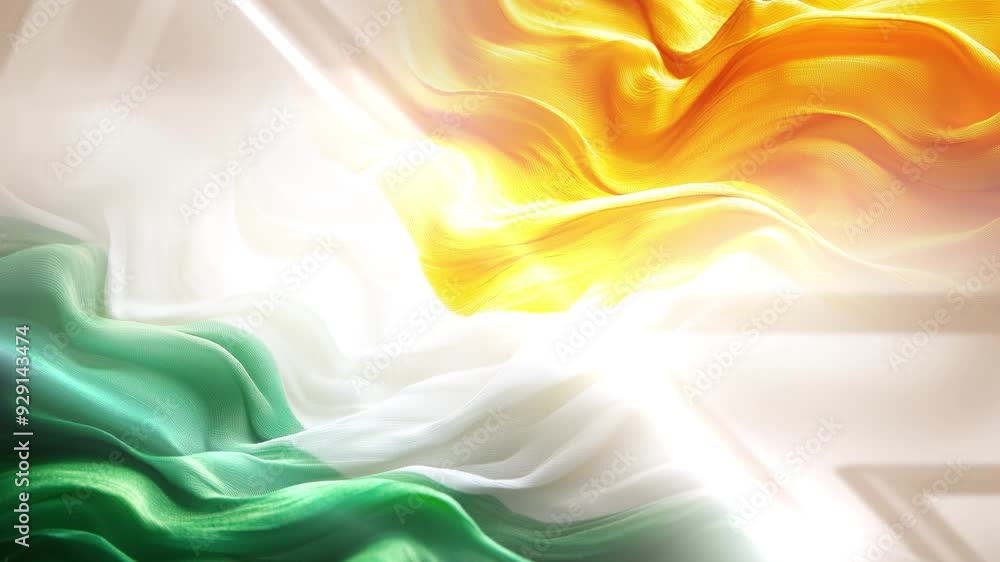 Tricolor color cloth flag wave Indian tricolor cloth 3D animation background with slow motion