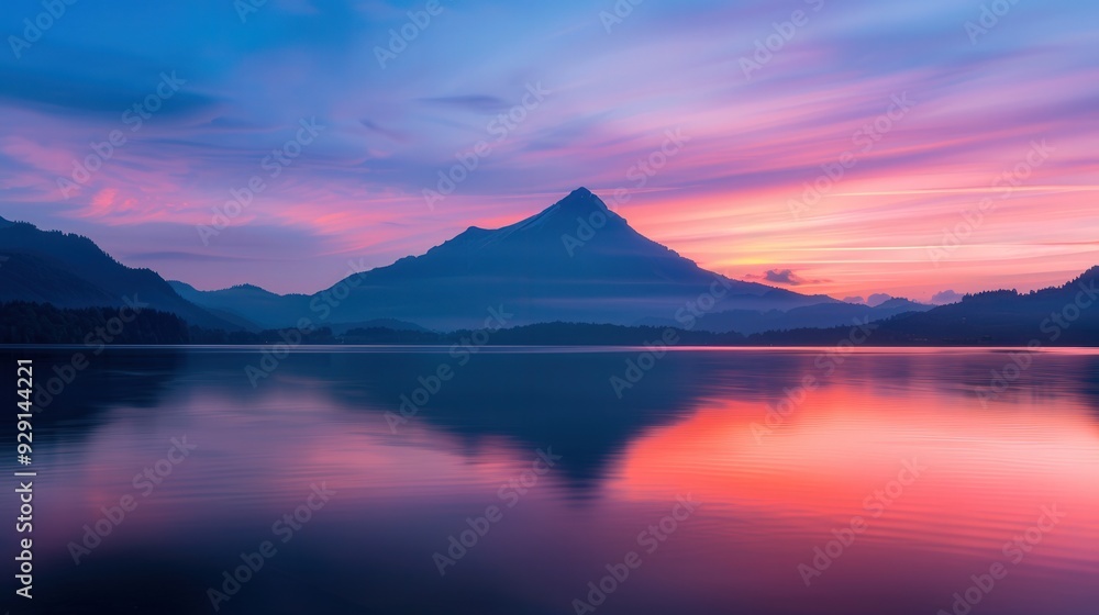 Serene Sunset Reflections, vibrant orange and purple hues painting the sky, calm waters mirroring the beauty, majestic mountains framing the peaceful scene. Serene Sunset Reflections, vibrant orange and purple hues painting the sky, calm waters mirroring the beauty, majestic mountains framing the peaceful scene.