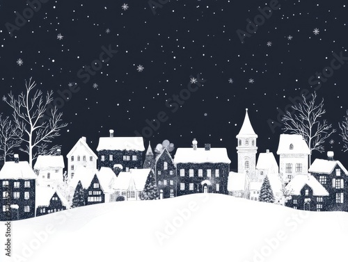 Wallpaper Mural Snowy Christmas village, romantic monochrome background with text space, flat design illustration Torontodigital.ca