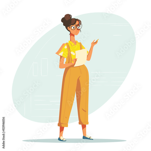 Female teacher character in casual clothes with glasses