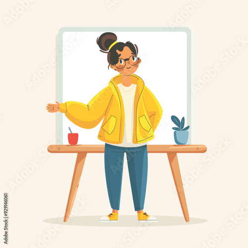 Female teacher character in casual clothes with glasses